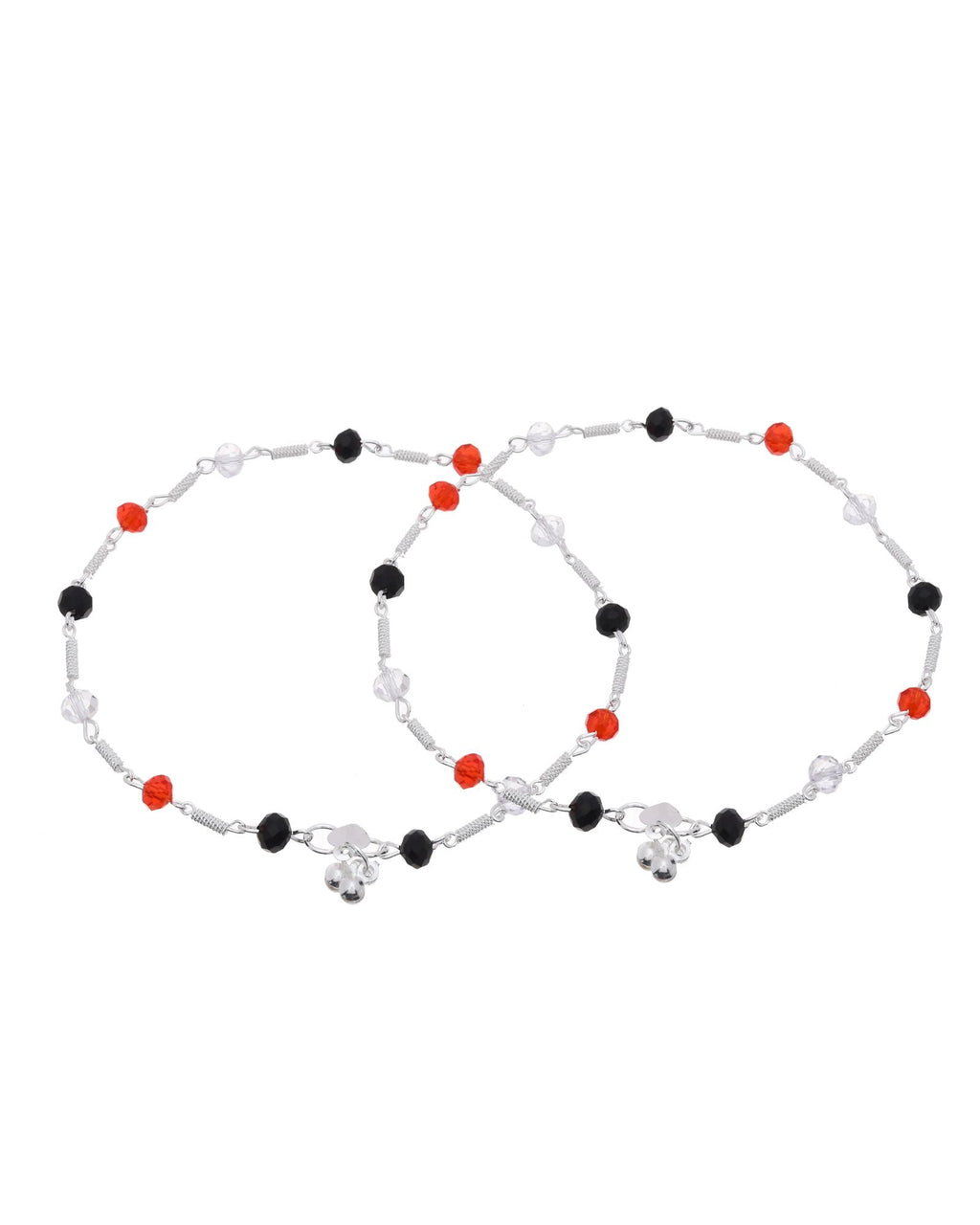 Jewels Nest Bold Tricolor Beaded Silver Anklet With Adjustable Chain Closure | Grocsy