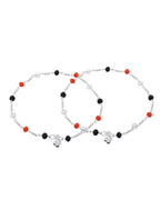 Jewels Nest Bold Tricolor Beaded Silver Anklet With Adjustable Chain Closure | Grocsy