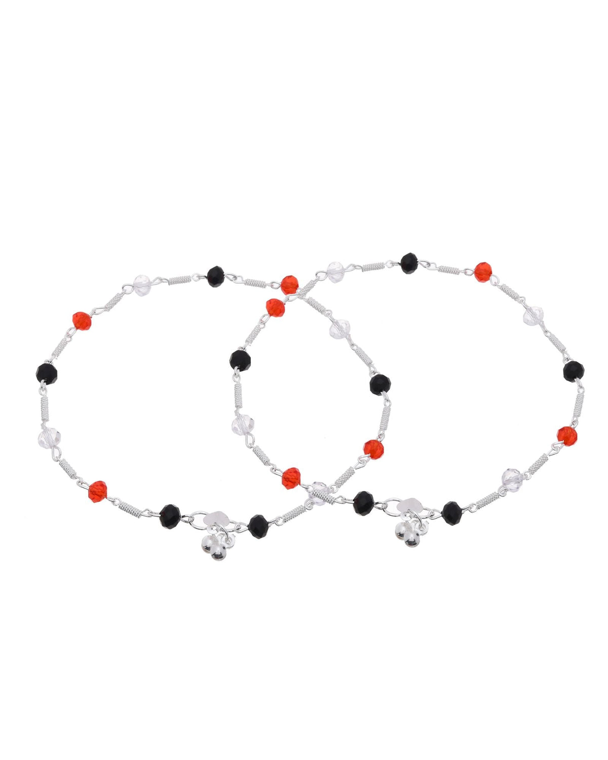 Jewels Nest Bold Tricolor Beaded Silver Anklet With Adjustable Chain Closure | Grocsy