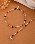 Jewels Nest Bold Tricolor Beaded Silver Anklet With Adjustable Chain Closure | Grocsy