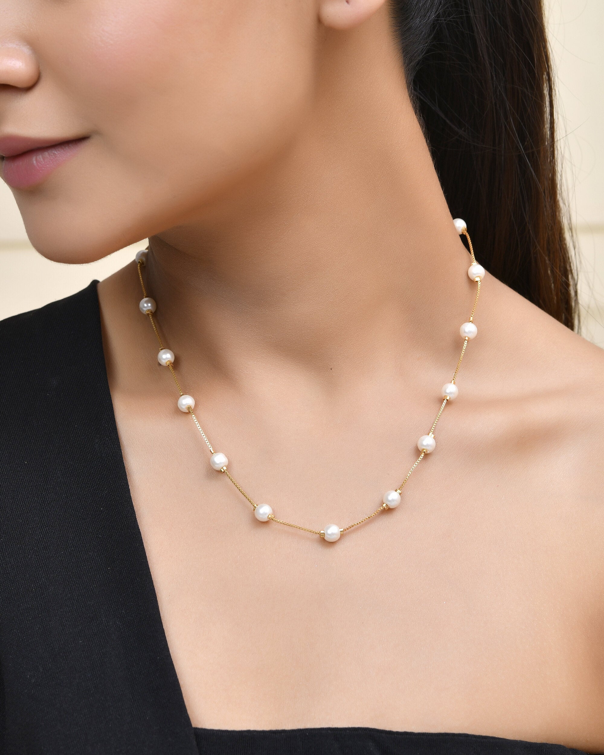 Jewels Nest Elegant Gold-Polished Pearl Chain Necklace – Timeless & Classic | Grocsy