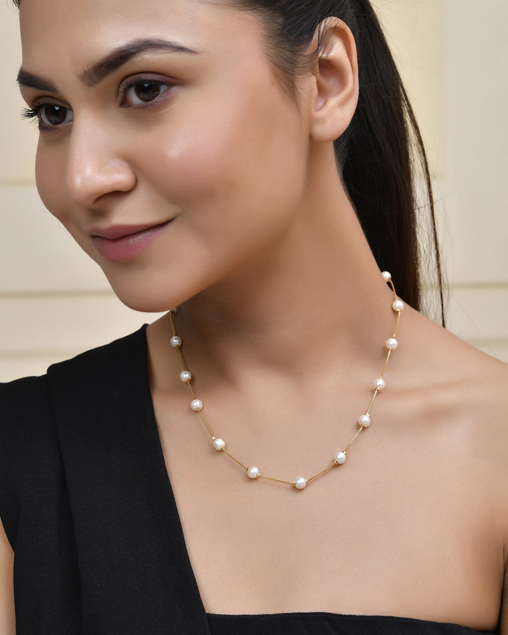 Jewels Nest Elegant Gold-Polished Pearl Chain Necklace – Timeless & Classic | Grocsy