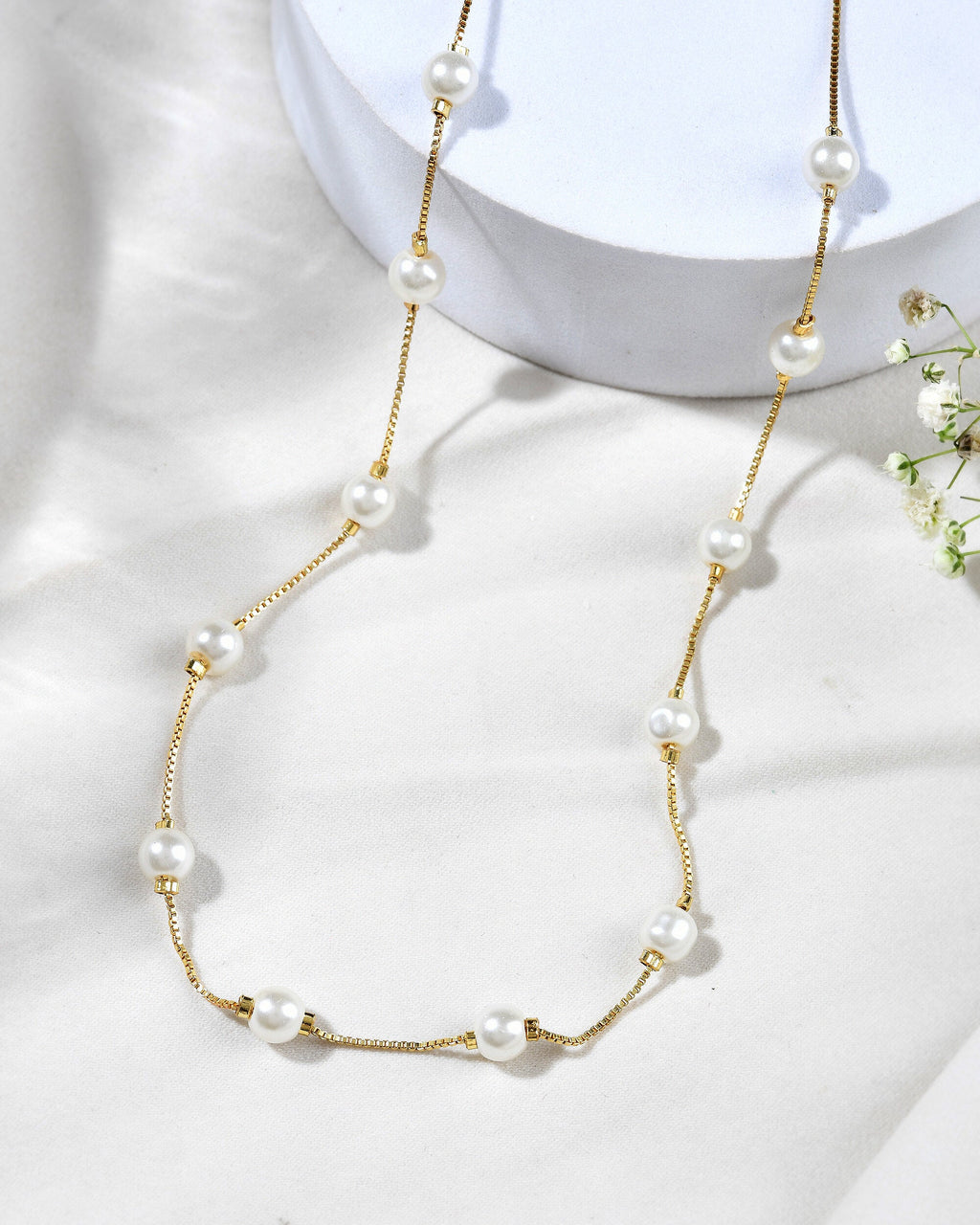 Jewels Nest Elegant Gold-Polished Pearl Chain Necklace – Timeless & Classic | Grocsy