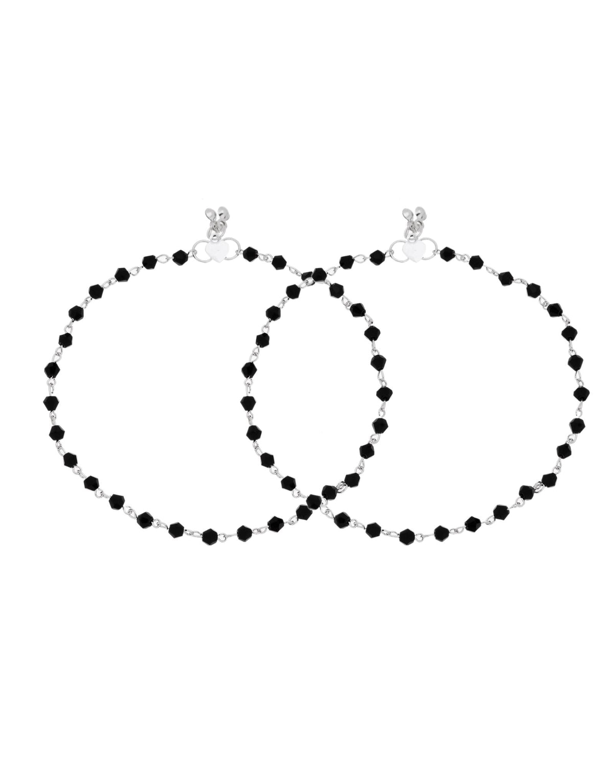 Jewels Nest Classic Black Bead Silver Anklet With Minimal Adjustable Design | Grocsy