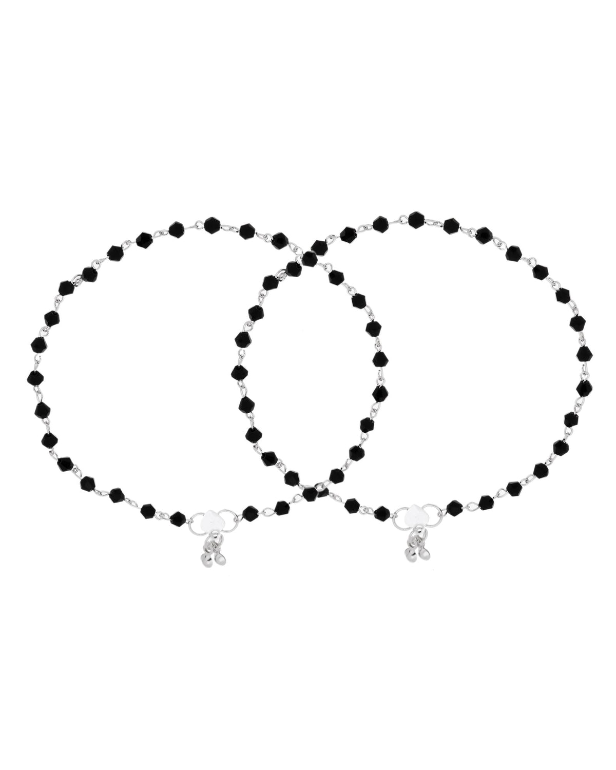 Jewels Nest Classic Black Bead Silver Anklet With Minimal Adjustable Design | Grocsy
