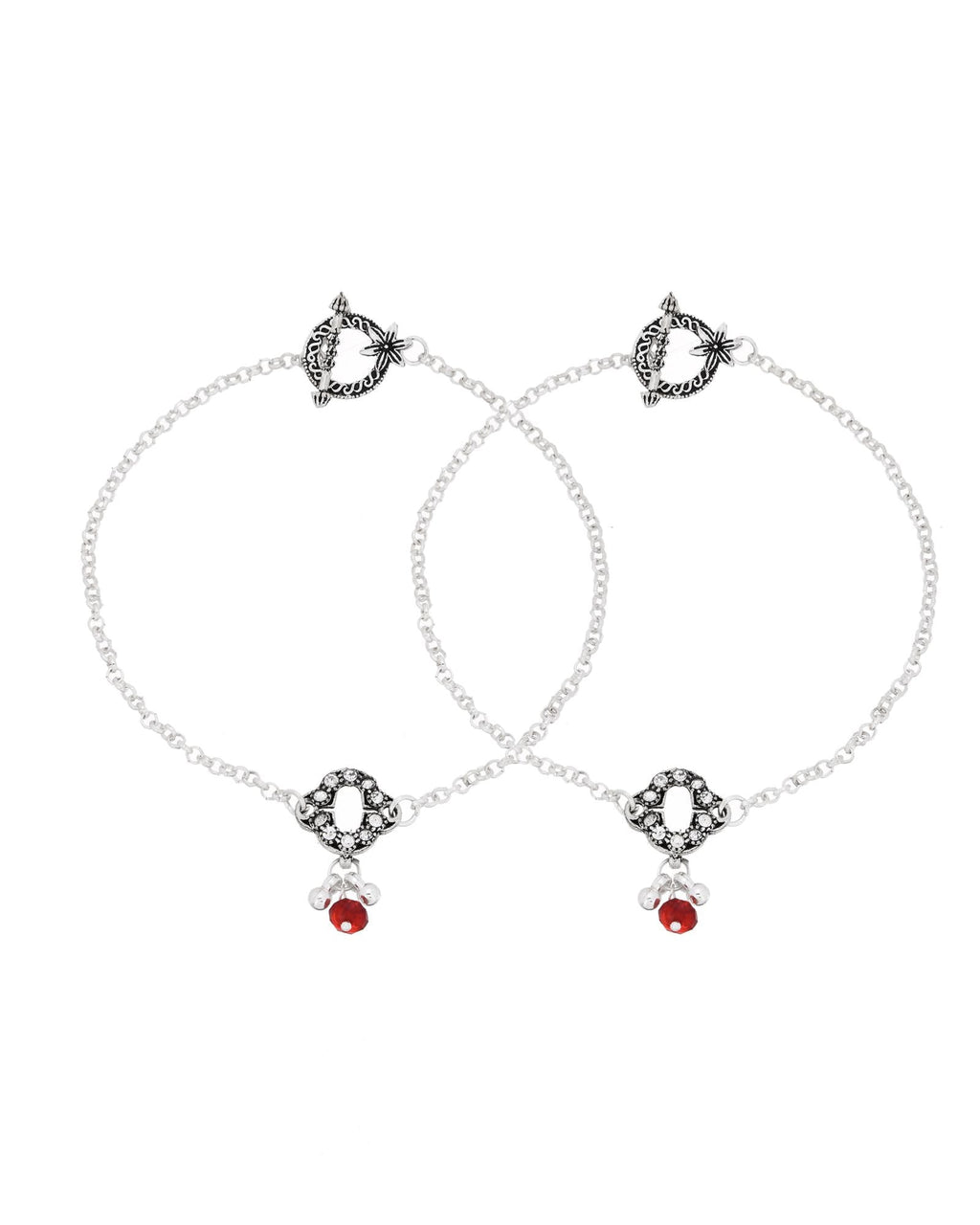 Jewels Nest Grace Charm Silver Anklet With Red Crystal Drop For Women | Grocsy