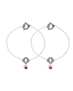 Jewels Nest Grace Charm Silver Anklet With Red Crystal Drop For Women | Grocsy