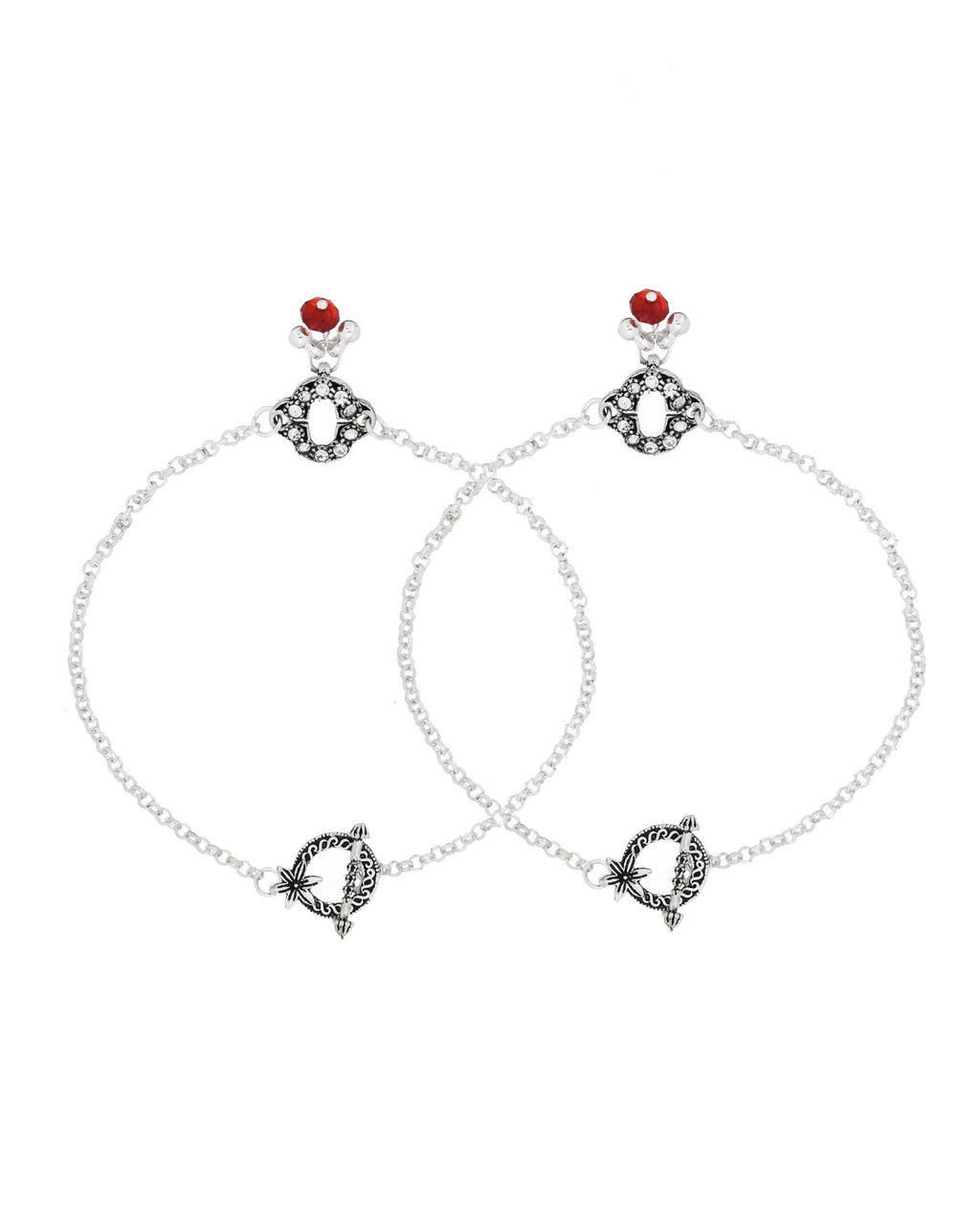 Jewels Nest Grace Charm Silver Anklet With Red Crystal Drop For Women | Grocsy