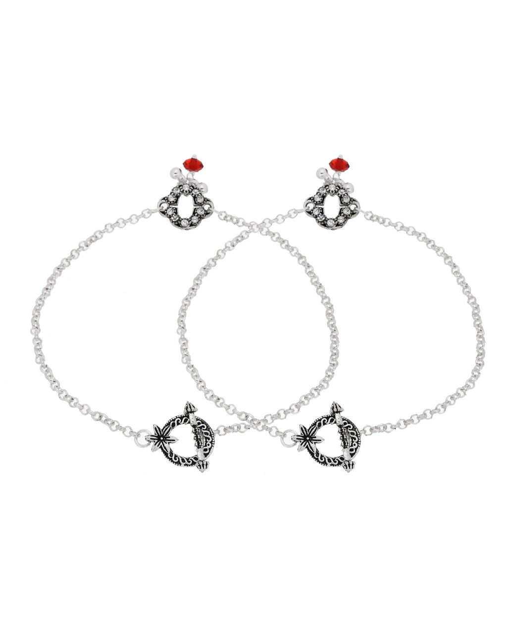 Jewels Nest Grace Charm Silver Anklet With Red Crystal Drop For Women | Grocsy