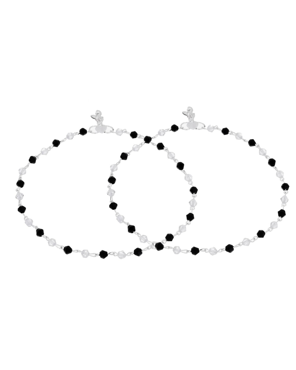Jewels Nest Midnight Spark Black & Crystal Silver Anklet For Women | Grocsy