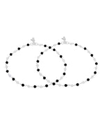 Jewels Nest Midnight Spark Black & Crystal Silver Anklet For Women | Grocsy