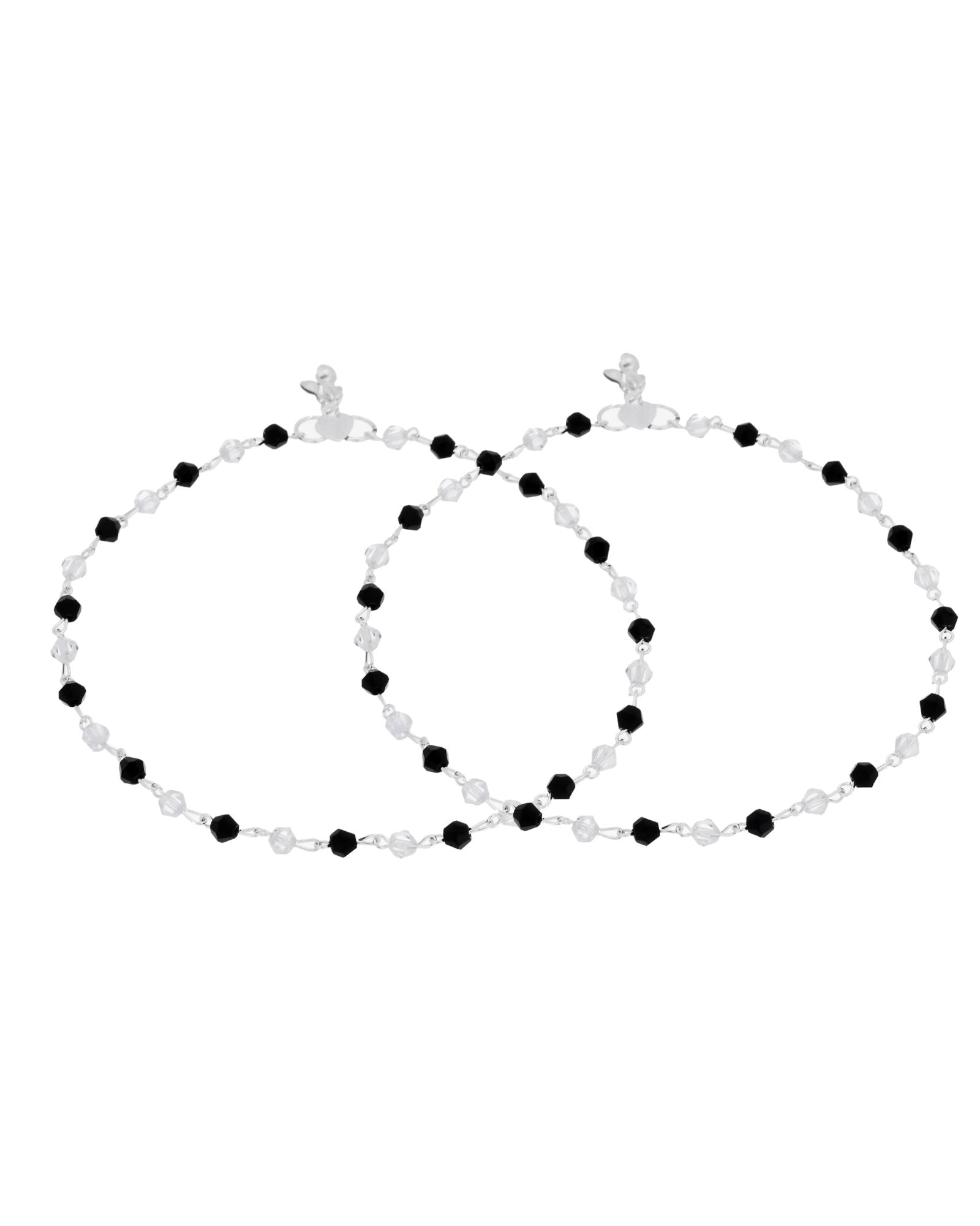Jewels Nest Midnight Spark Black & Crystal Silver Anklet For Women | Grocsy