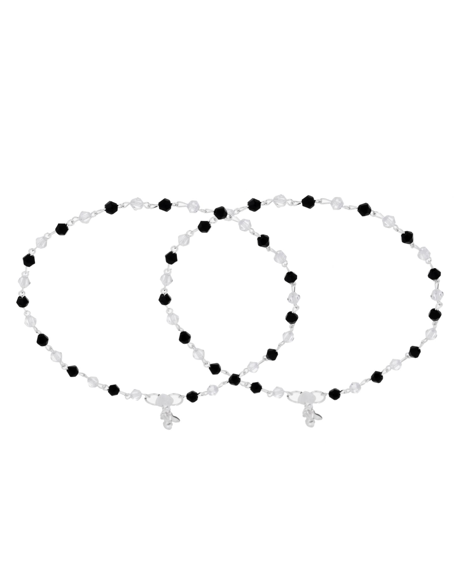 Jewels Nest Midnight Spark Black & Crystal Silver Anklet For Women | Grocsy