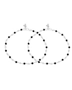 Jewels Nest Midnight Spark Black & Crystal Silver Anklet For Women | Grocsy