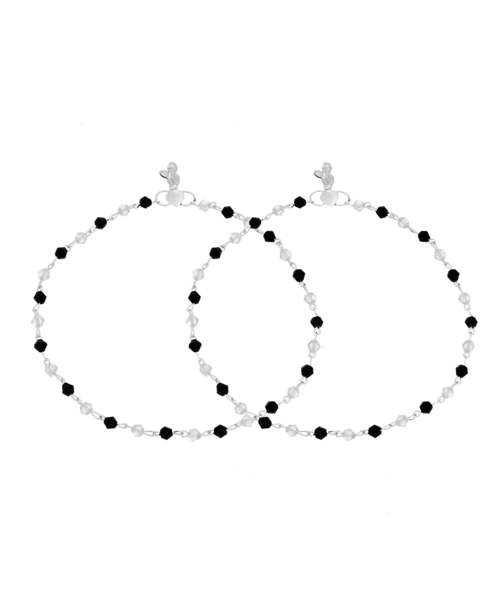 Jewels Nest Midnight Spark Black & Crystal Silver Anklet For Women | Grocsy