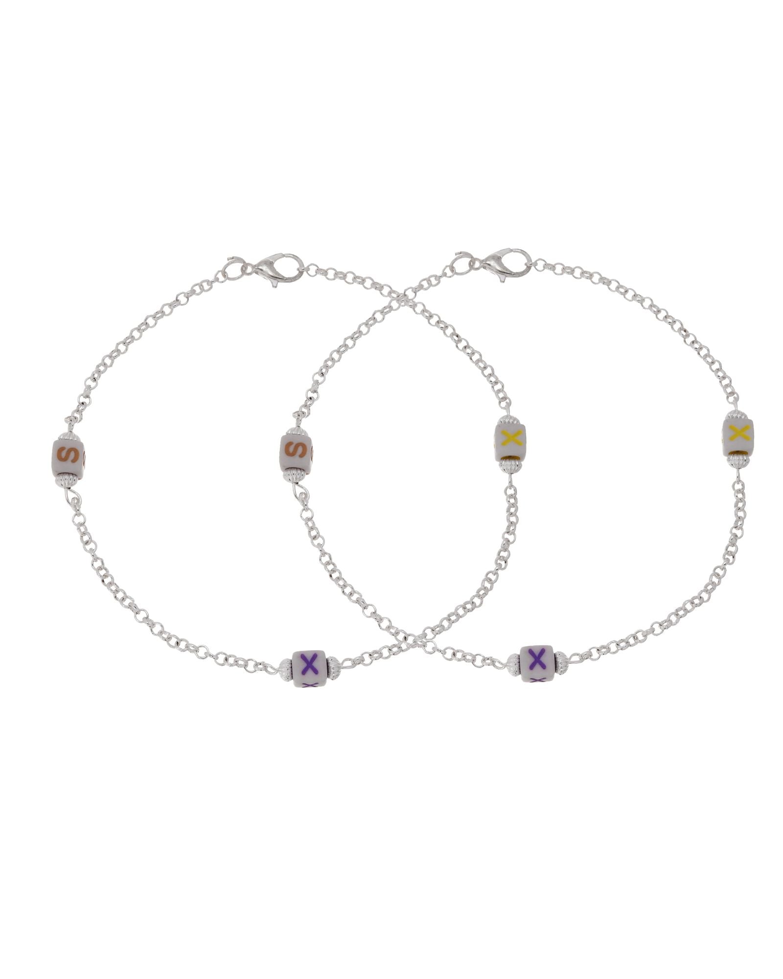 Jewels Nest Playful Alphabet Charm Silver Anklet With Pastel Letter Beads | Grocsy