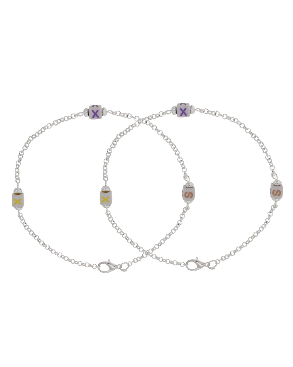 Jewels Nest Playful Alphabet Charm Silver Anklet With Pastel Letter Beads | Grocsy