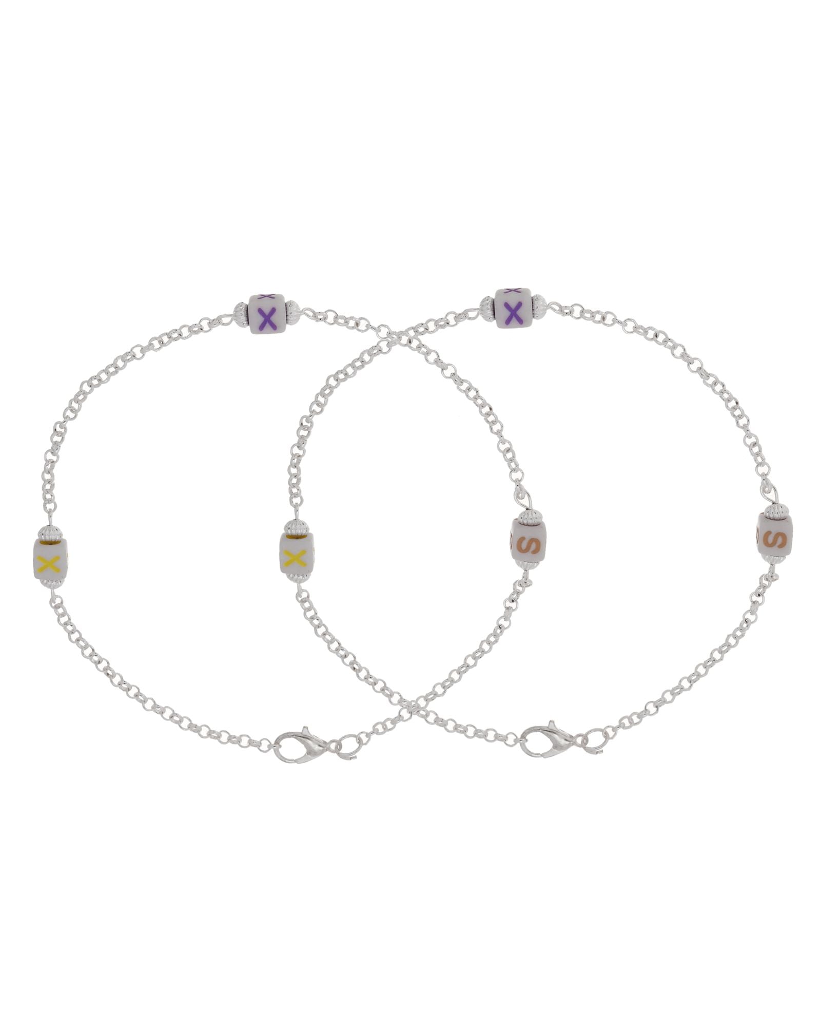Jewels Nest Playful Alphabet Charm Silver Anklet With Pastel Letter Beads | Grocsy