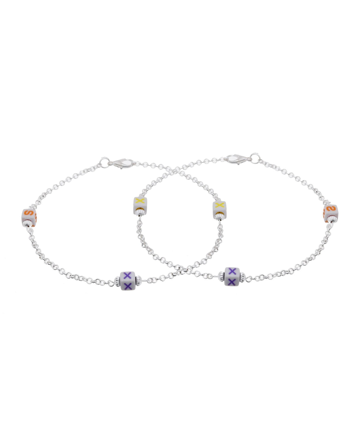 Jewels Nest Playful Alphabet Charm Silver Anklet With Pastel Letter Beads | Grocsy