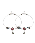 Jewels Nest Vintage Floral Charm Silver Anklet With Enamel Accents And Dangling Motifs | Grocsy