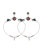 Jewels Nest Vintage Floral Charm Silver Anklet With Enamel Accents And Dangling Motifs | Grocsy