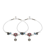 Jewels Nest Vintage Floral Charm Silver Anklet With Enamel Accents And Dangling Motifs | Grocsy