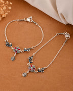 Jewels Nest Vintage Floral Charm Silver Anklet With Enamel Accents And Dangling Motifs | Grocsy