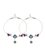 Jewels Nest Peacock Blossom Silver Anklet With Turquoise Enamel And Artistic Danglers | Grocsy