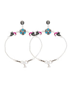 Jewels Nest Peacock Blossom Silver Anklet With Turquoise Enamel And Artistic Danglers | Grocsy