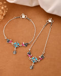 Jewels Nest Peacock Blossom Silver Anklet With Turquoise Enamel And Artistic Danglers | Grocsy