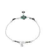 Jewels Nest Royal Peacock Charm Silver Anklet With Emerald Floral Centre And Leaf Drop | Grocsy