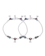 Jewels Nest Eternal Heart Silver Anklet With Multicolour Enamel Motifs And Bell Drop Detail | Grocsy