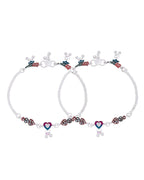 Jewels Nest Celebration Heart Silver Anklet With Enamel Accents And Twin Bell Charm | Grocsy