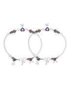 Jewels Nest Celebration Heart Silver Anklet With Enamel Accents And Twin Bell Charm | Grocsy