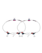 Jewels Nest Celebration Heart Silver Anklet With Enamel Accents And Twin Bell Charm | Grocsy