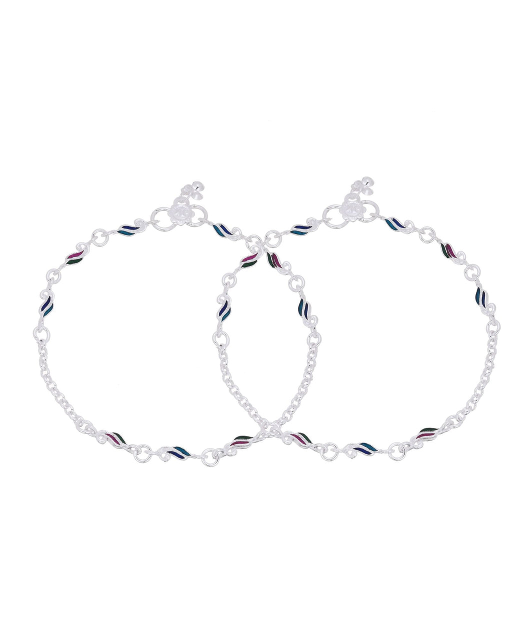 Jewels Nest Graceflow Silver Anklet With Multi Color Enamel Wave Links And Bell Finish | Grocsy
