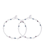 Jewels Nest Graceflow Silver Anklet With Multi Color Enamel Wave Links And Bell Finish | Grocsy