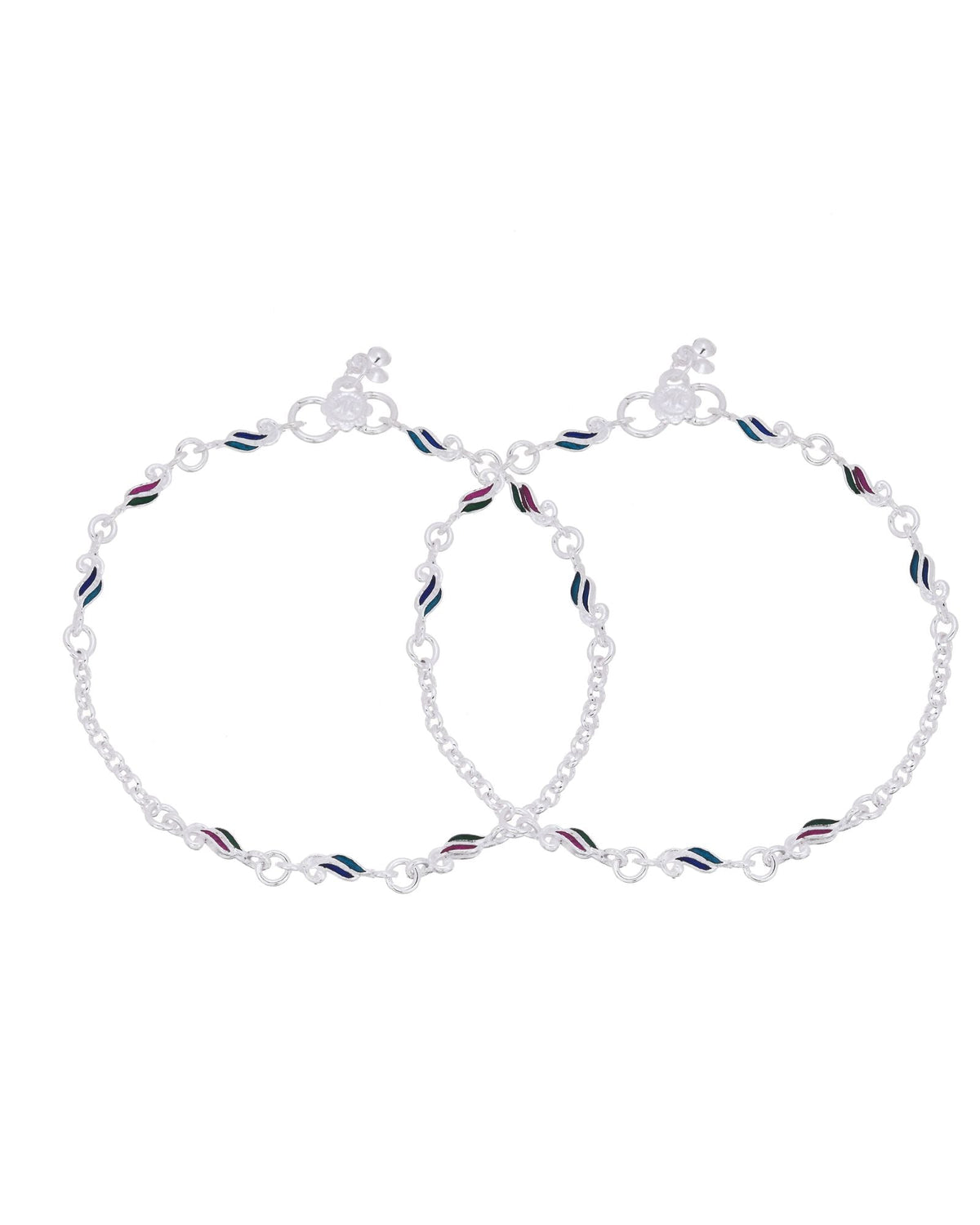 Jewels Nest Graceflow Silver Anklet With Multi Color Enamel Wave Links And Bell Finish | Grocsy