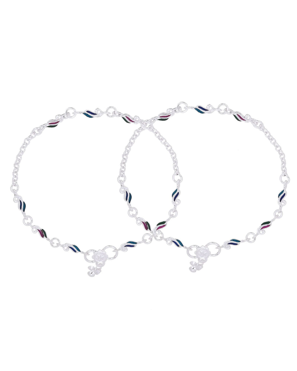 Jewels Nest Graceflow Silver Anklet With Multi Color Enamel Wave Links And Bell Finish | Grocsy