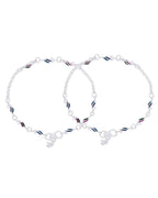Jewels Nest Graceflow Silver Anklet With Multi Color Enamel Wave Links And Bell Finish | Grocsy