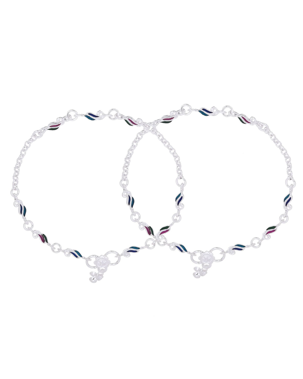 Jewels Nest Graceflow Silver Anklet With Multi Color Enamel Wave Links And Bell Finish | Grocsy