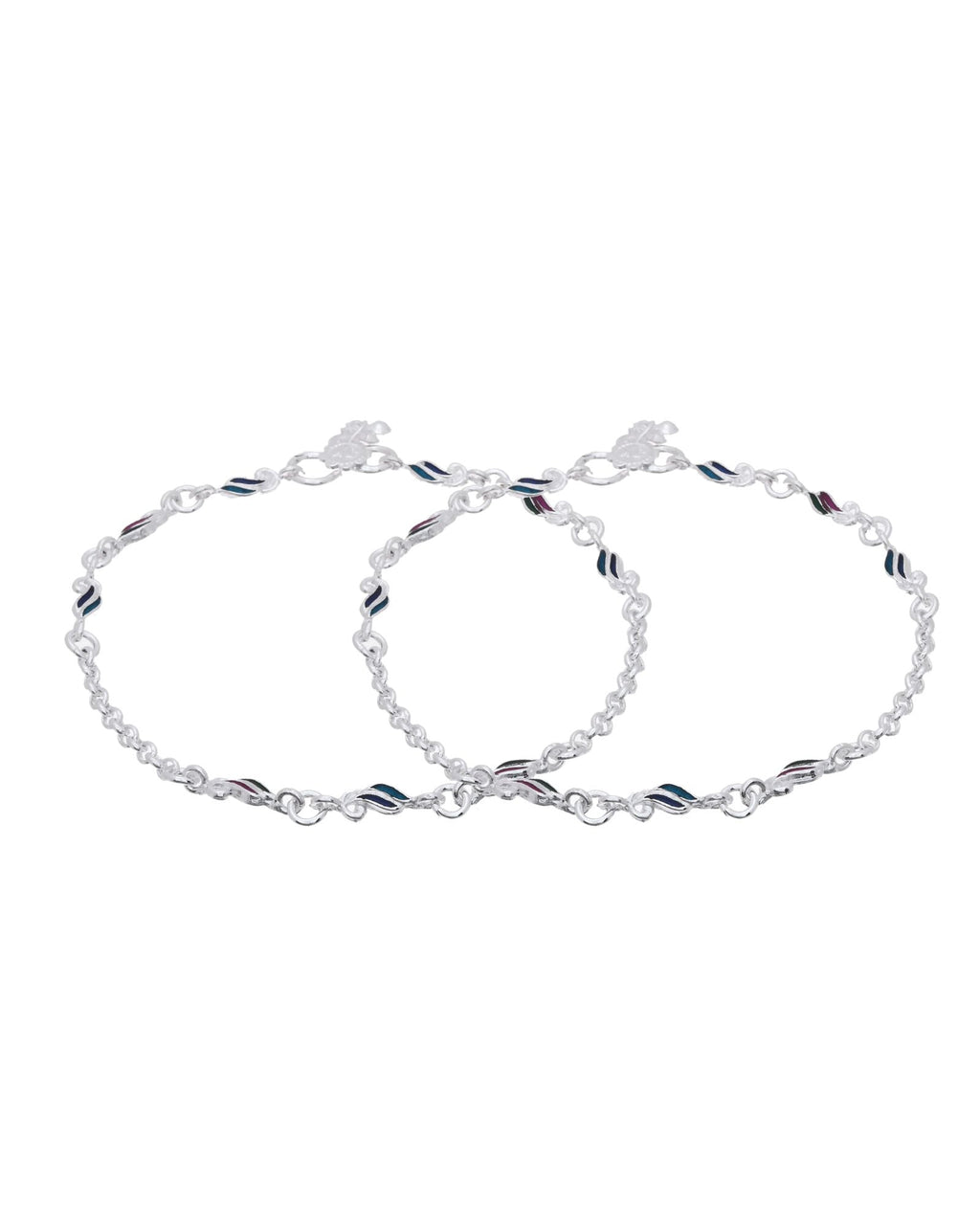 Jewels Nest Graceflow Silver Anklet With Multi Color Enamel Wave Links And Bell Finish | Grocsy