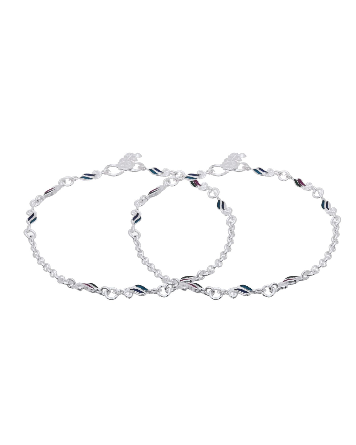 Jewels Nest Graceflow Silver Anklet With Multi Color Enamel Wave Links And Bell Finish | Grocsy