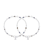 Jewels Nest Rippletone Silver Anklet With Multicolour Enamel Link Detailing And Floral Clasp | Grocsy