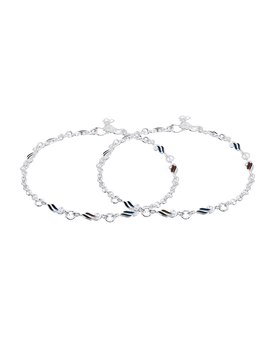 Jewels Nest Rippletone Silver Anklet With Multicolour Enamel Link Detailing And Floral Clasp | Grocsy