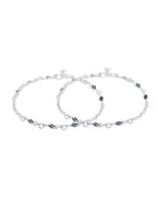 Jewels Nest Rippletone Silver Anklet With Multicolour Enamel Link Detailing And Floral Clasp | Grocsy