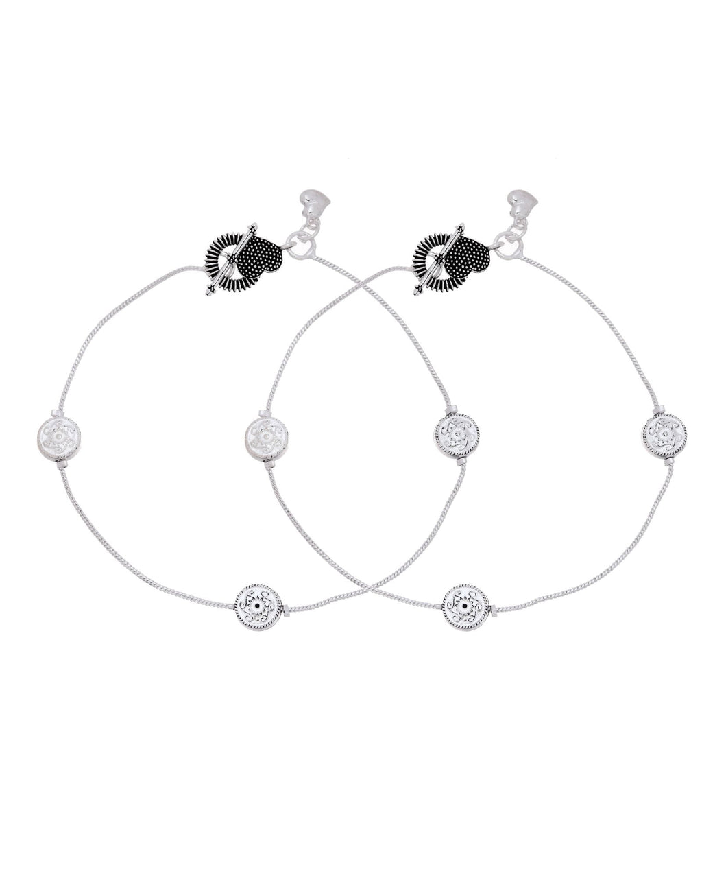Jewels Nest Moonmark Minimal Silver Anklet With Coin Motif And Statement Heart Clasp | Grocsy