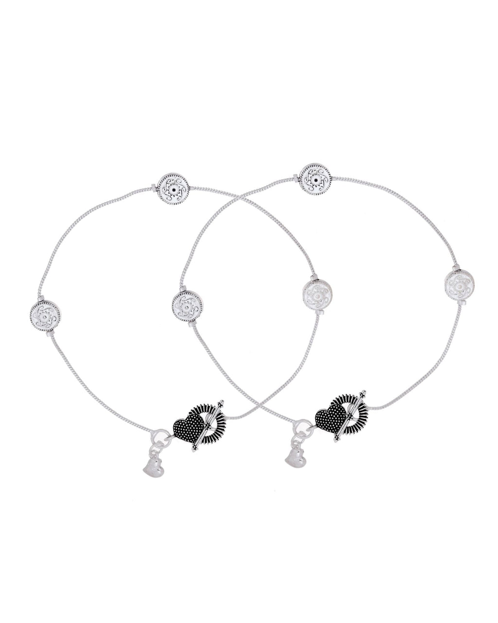 Jewels Nest Moonmark Minimal Silver Anklet With Coin Motif And Statement Heart Clasp | Grocsy