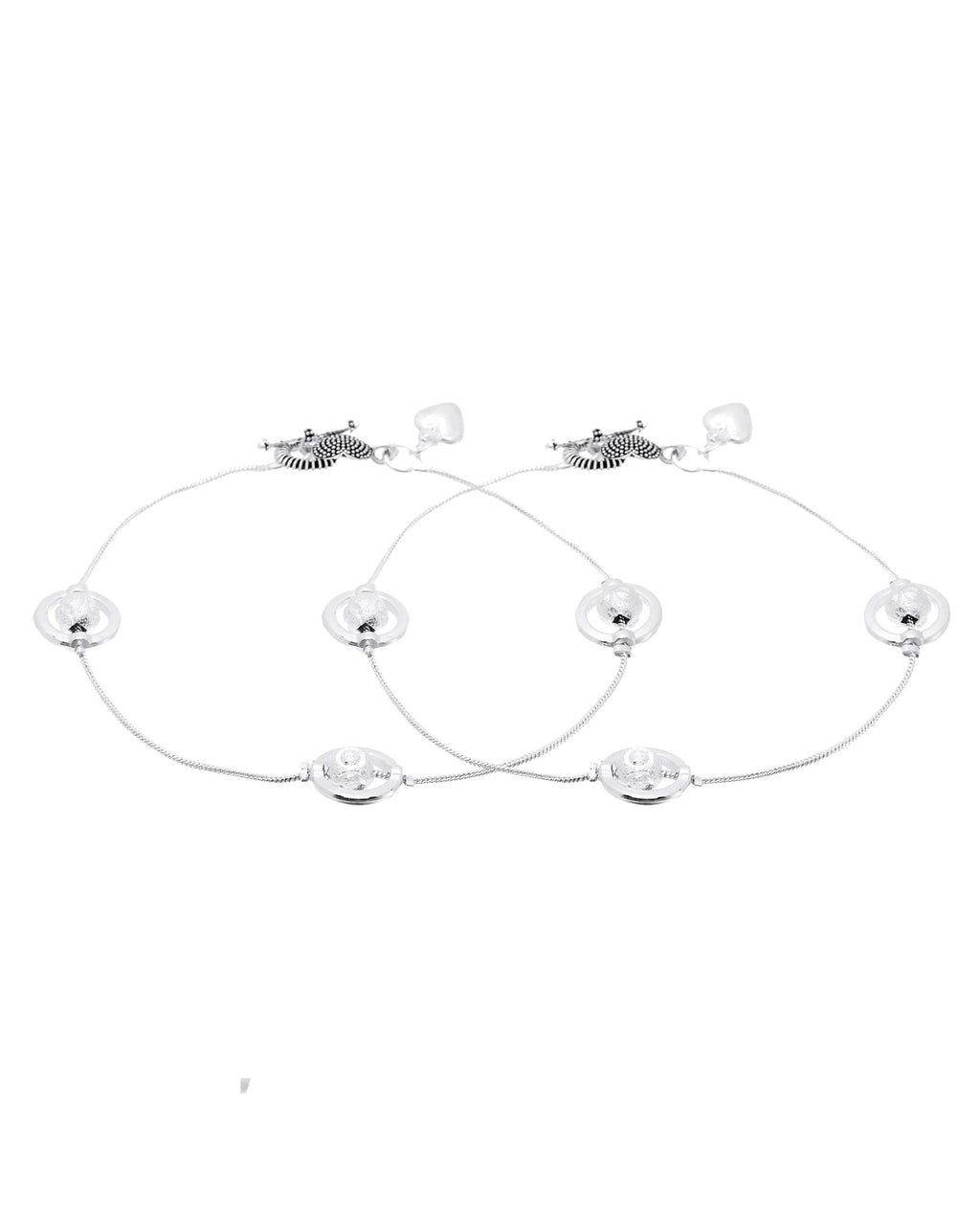 Jewels Nest Orbit Glow Silver Anklet With Circular Disc Accents And Heart Toggle Closure | Grocsy