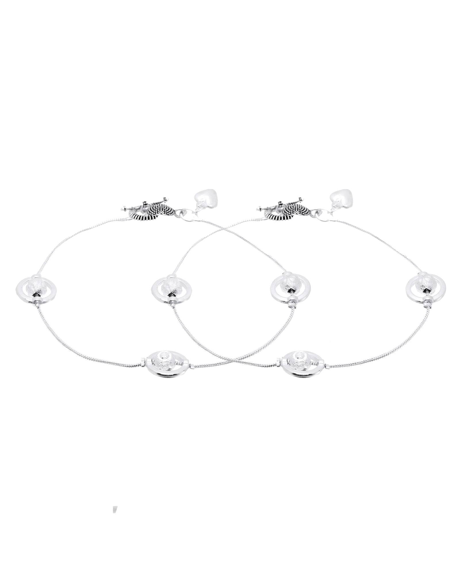 Jewels Nest Orbit Glow Silver Anklet With Circular Disc Accents And Heart Toggle Closure | Grocsy